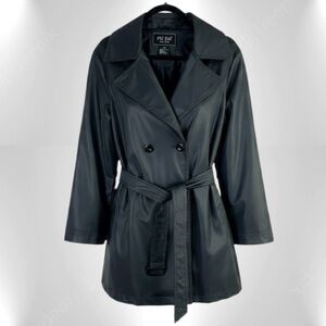 Fu Da New York Women Black Nylon Double Breasted Trench Raincoat Button Jacket M